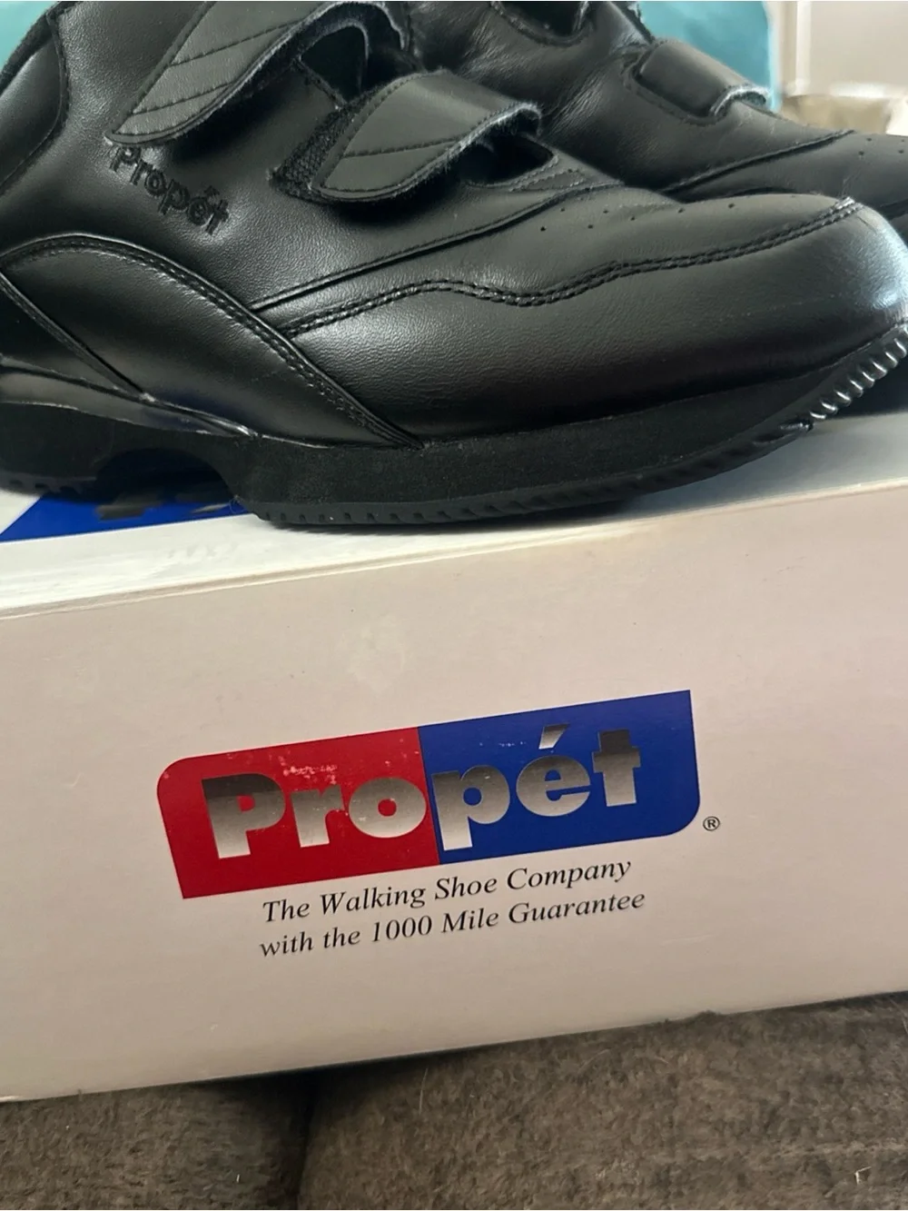 Propet Black Leather Dual-Velcro Slip-On Loafers